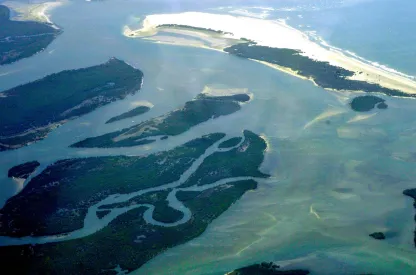 Aerial view of Moreton Bay, courtesy Wikimedia Commons